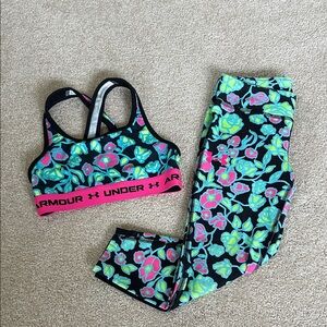Under Armour Kids Floral Black, Neon Green, and Pink Activewear Set